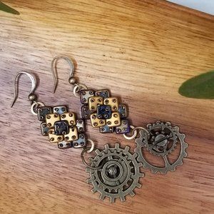 Steam Punk Earrings Hand Beaded Czech Beads